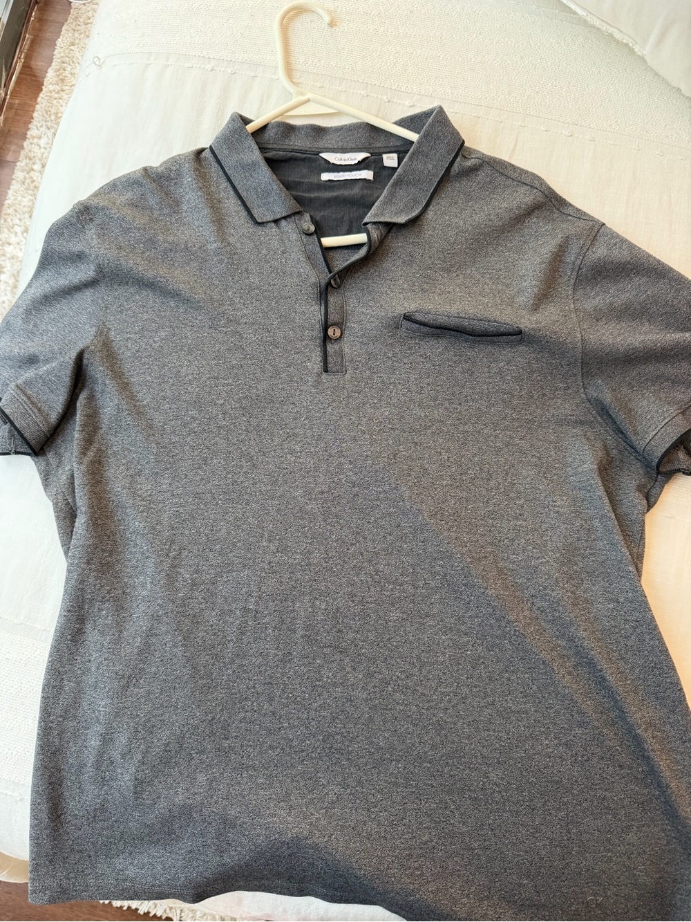 Calvin Klein Men's Charcoal Grey Polo with Chest Welt
